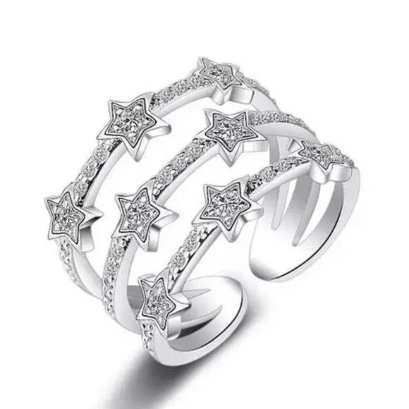 NEW SILVER DIAMOND MULTI LAYER ADJUSTABLE RING, CUTE RING, SHINY RING. - Picture 2 of 5
